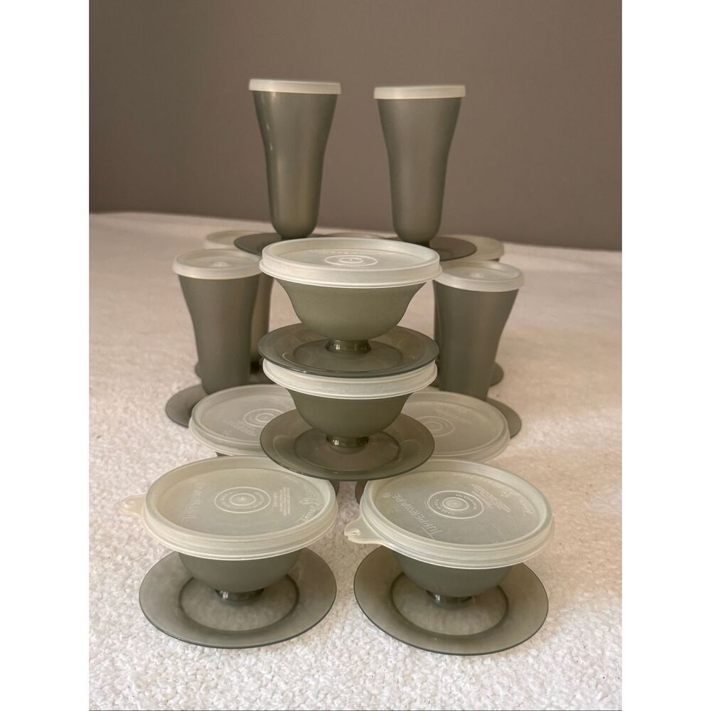 Vintage Tupperware Dessert Parfait Fruit/Pudding Cups Lids Smoke Gray - set of 1